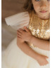 Gold Sequin Champagne Tulle Long Flower Girl Dress